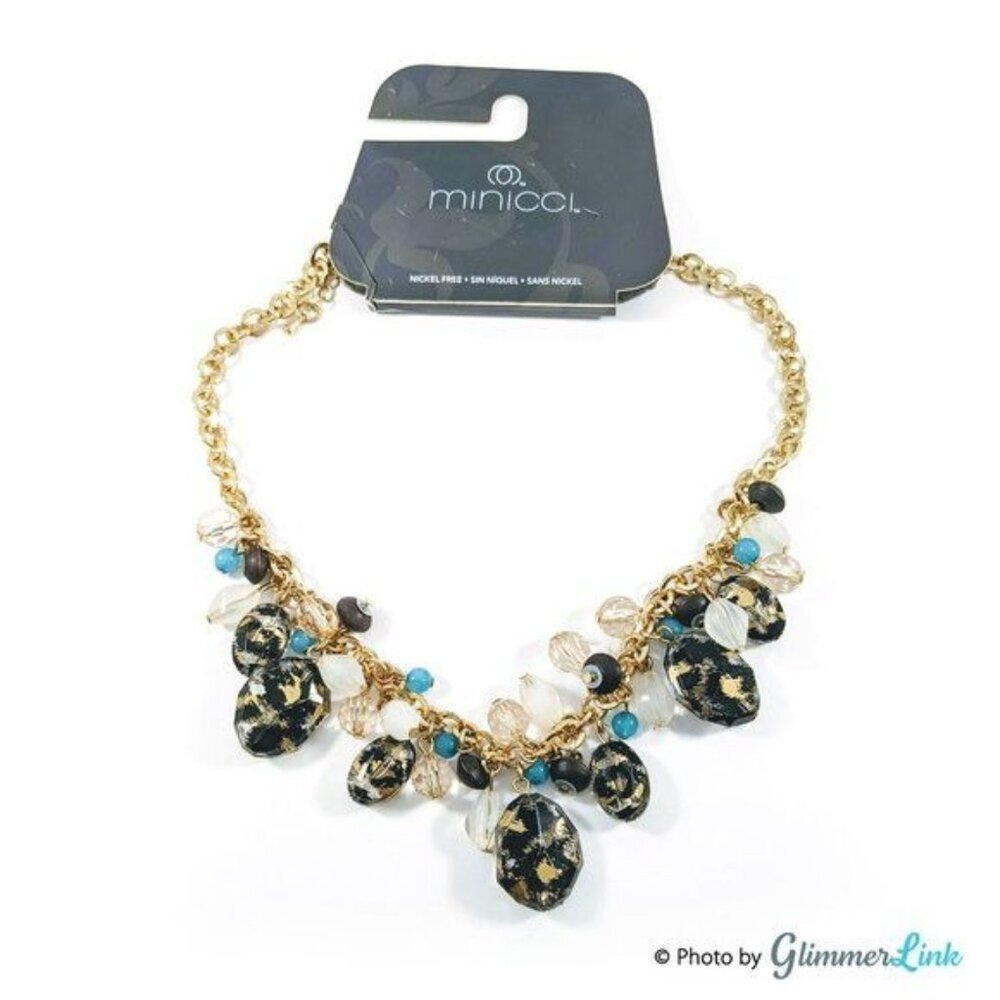 Minicci Gold Tone Beaded Cluster Statement Necklace